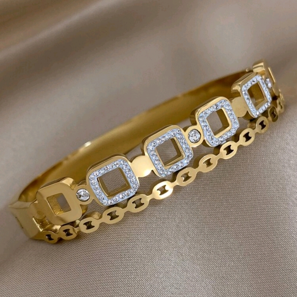 1 pc bracelet Stainless Steel Cuff bracelet Rhinestone Cubic Zirconia Bangle